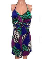 Y2K Colorful Diva Twist Knot lined Bust Sun Rayon halter dress S New Vintage