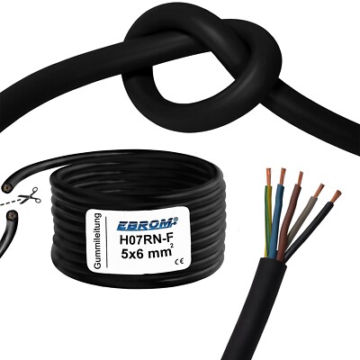 Flexible H07RN-F 5x6 mm² Gummileitung Gummikabel schwarz Meterware