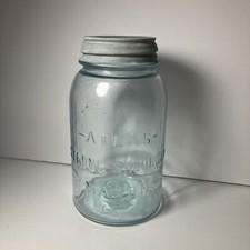 Vintage Cornflower Blue Atlas Strong Shoulder Mason Quart Jar Ball Zinc Lid 42