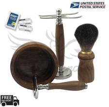 Full 5 Piece Men's Shaving  Grooming Set  DE Safety  Pure Brown Badger Brush