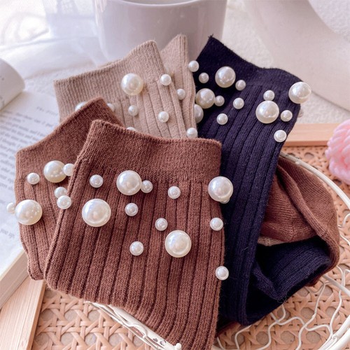 Women Cotton Socks Short Hosiery Foot Socks Mid-tube Socks Casual Simple Pearl - Picture 14 of 29