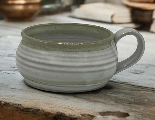 Sunrise Pottery Earth Tone Studio Art Large 5” Wide 3” Tall Soup Bowl Mug Signed