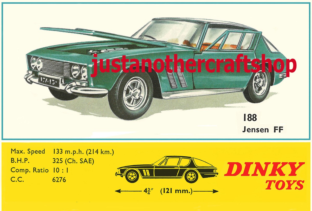 Poster Pubblicitario Originale Dinky Toys 188 Jensen FF - Formato A3, Ristampa Del 1968