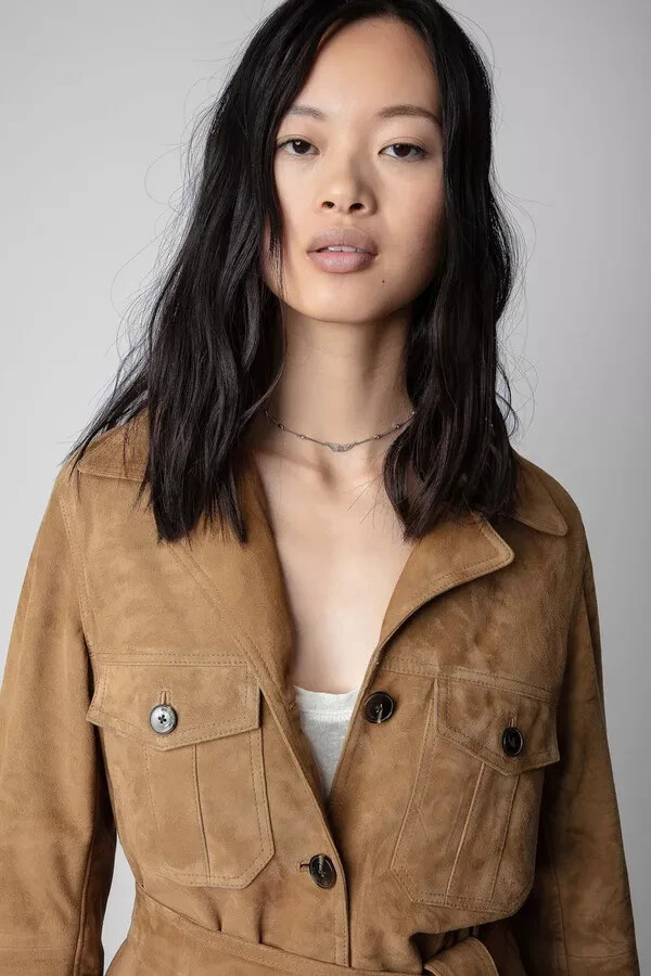 NWT Zadig & Voltaire Suede Leather Belted Jacket Coat Mikel