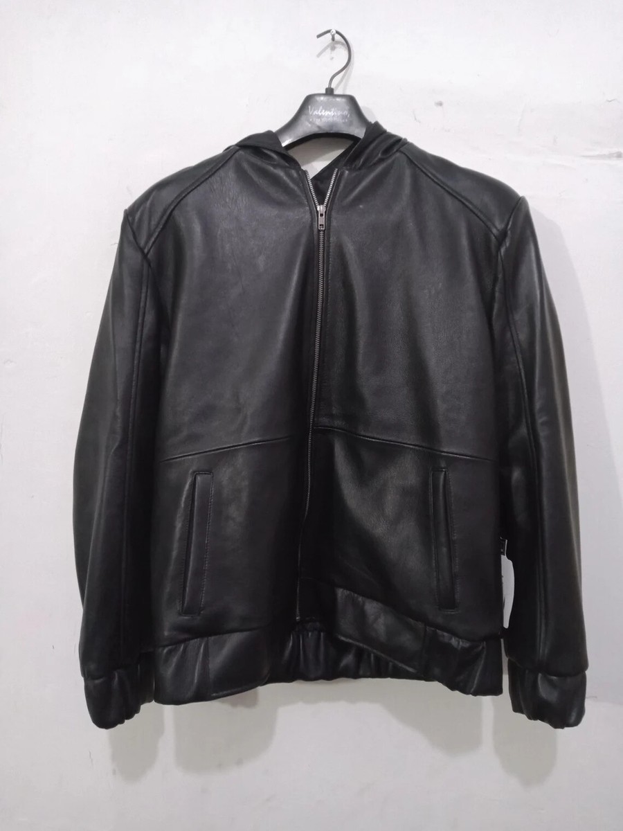 Men's Soft Sheepskin Leather Jacket Black Hoodie Jacket Casual Wear Winter  Coat