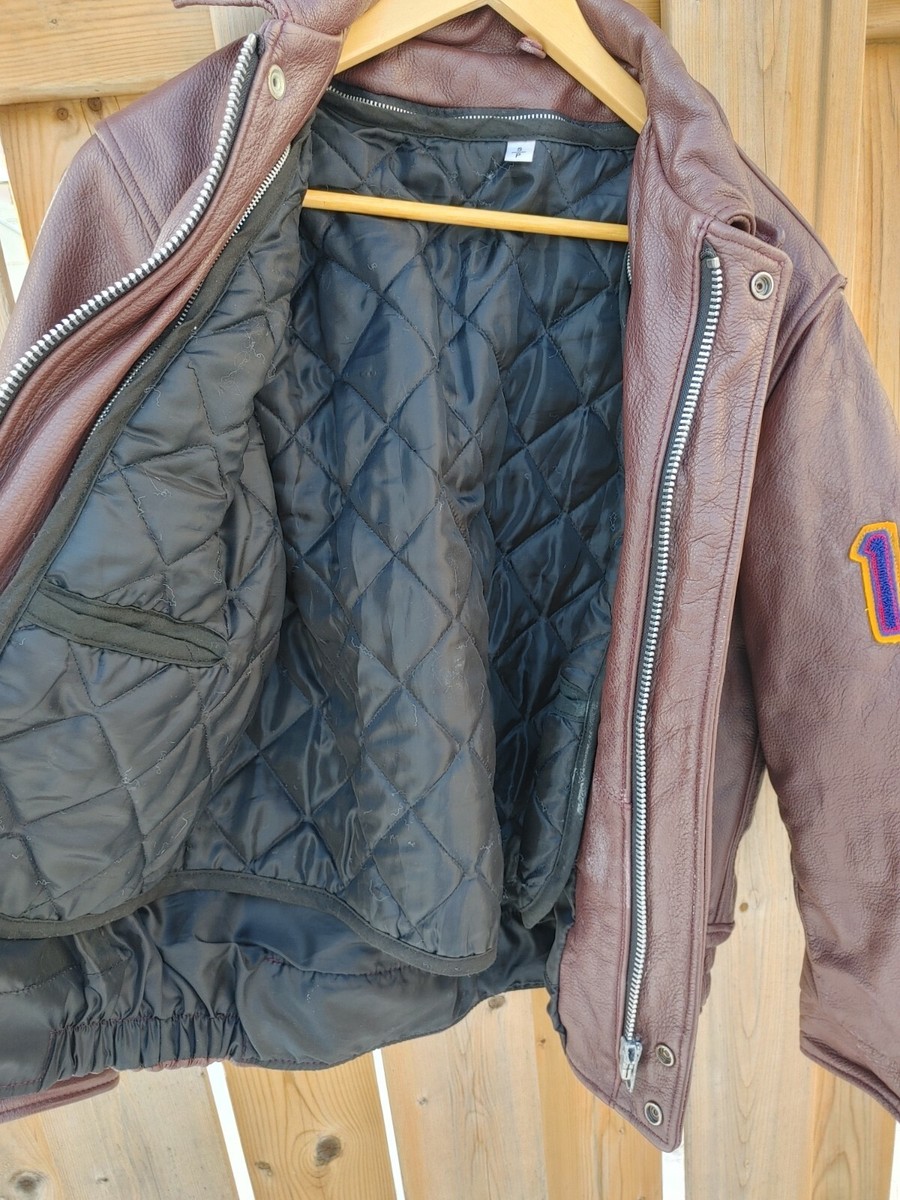 Queen's University Leather Bomber Jacket Size Small Removeable