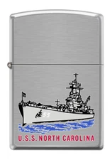 USS North Carolina (BB-55) Battleship Zippo MIB Brushed Chrome