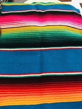 Acrylic Gently Used Mexican Serape Table Runner~Teal With Multi Colors~64”x14”