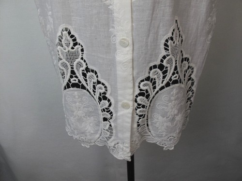 Cynthia Rowley linen /rayonTank Top Sz L-XL Blouse White Boho Sleevles T-2 - Picture 4 of 7
