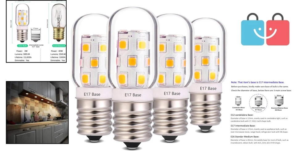 Energy-Efficient E17 Intermediate Base LED Bulbs - 3W 360lm Dimmable Warm White - Image 2 of 4
