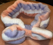 Striped Fuzzy Headband With Bow Multicolor Pink Purple White New Spa Women Girls