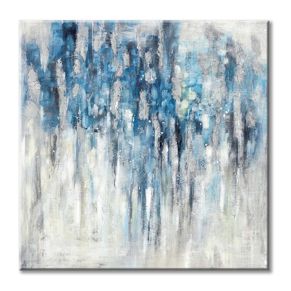 Abstract Wall Art Canvas Picture: Blue and Gray Artwork Modern Painting for B...