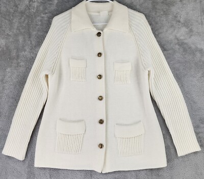 Montgomery Ward Cardigan Womens Size 38 White Knit Button Down Vintage Sweater