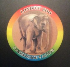 Vintage Badge London Zoo Elephant Conservation in Action 5.5cm Pin