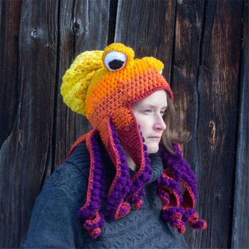 Crochet Camouflage Octopus Hat adult Size Octopus Hat Amazon New Arrival Halloween Party Prank Funny  main image 2