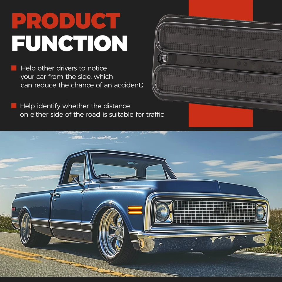 LED Side Marker Lights For Chevrolet C10 C20 Pickup & GMC 1967 68-72 C15 Truck - Image 4 of 4