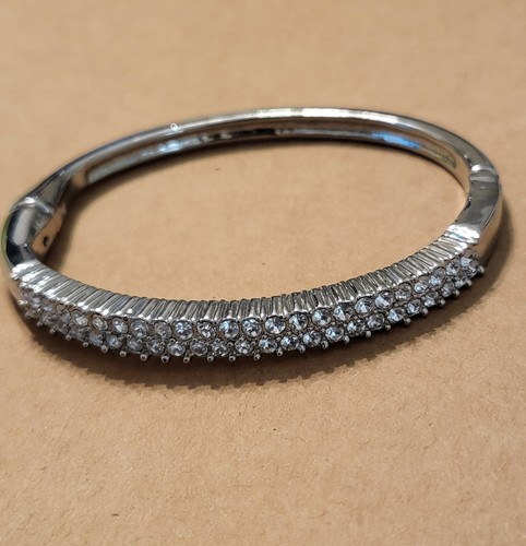 Vtg 2 Pc Swaroski Crystal Hinge Silver Plated Bracelet 8" - 第 1/5 張圖片