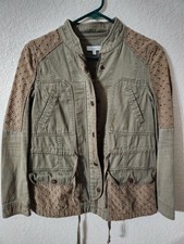Jun & Ivy Utility Jacket Green Zip And Snap Closure Eyelet Trim Womens S Small