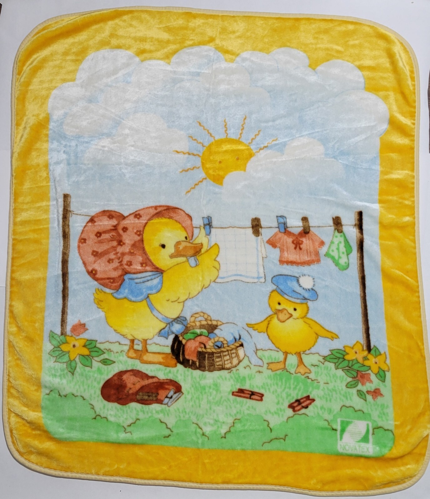 Vintage Novatex Fleece Baby Chick Duck Plush Security Crib Blanket