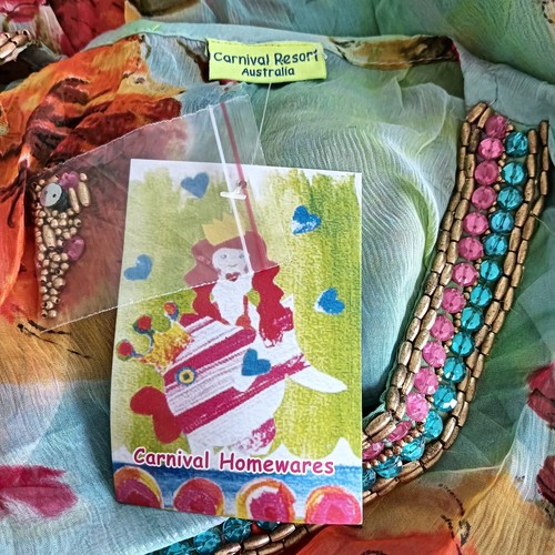 Carnival Resort Australia One Size Green Beaded Floral Long Kaftan Swimwear - Picture 6 of 6