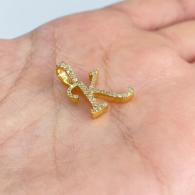 1Ct Real Moissanite Cursive ''K'' Letter Initial Pendant 14K Yellow Gold Plated