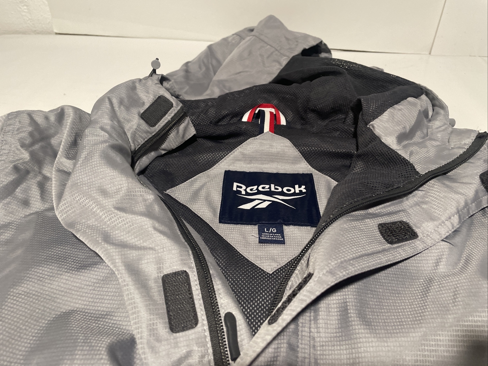 Reebok Windbreaker Pullover 1/4 Zip Lightweight Hooded Jacket Golf Gray Large thumbnail 4