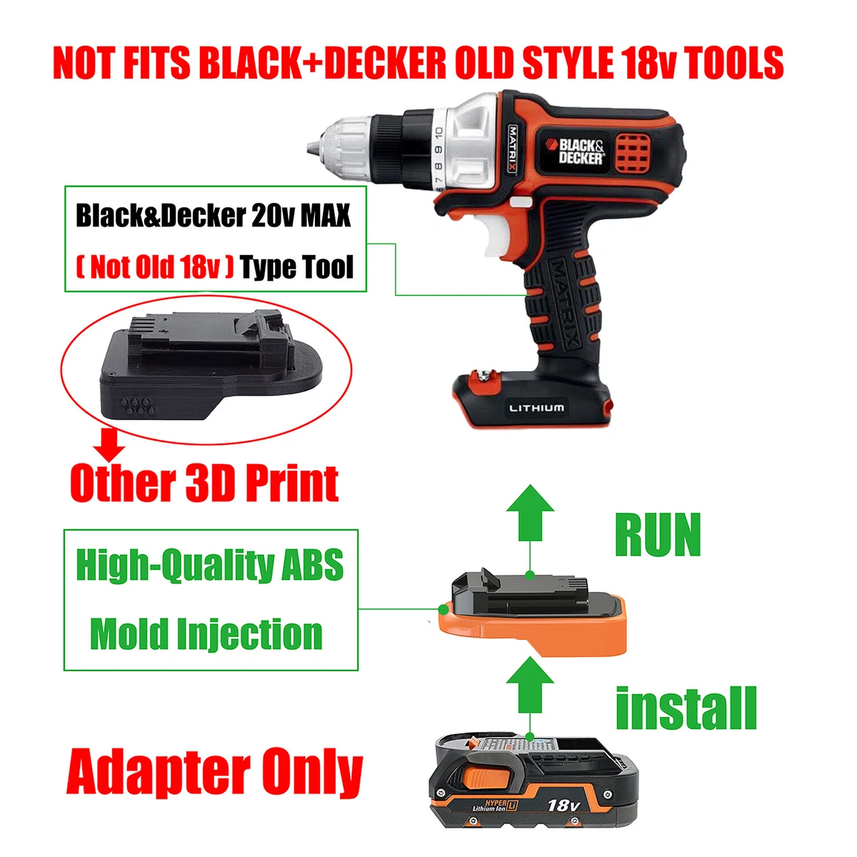 1x Ridgid 18V Slider Li Ion Battery To Black Decker 20V MAX Drill Tools Adapter