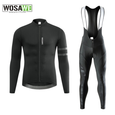 WOSAWE Fahrrad Langarm Trikot Set Radfahren Lätzchen gepolsterte Strumpfhose Set