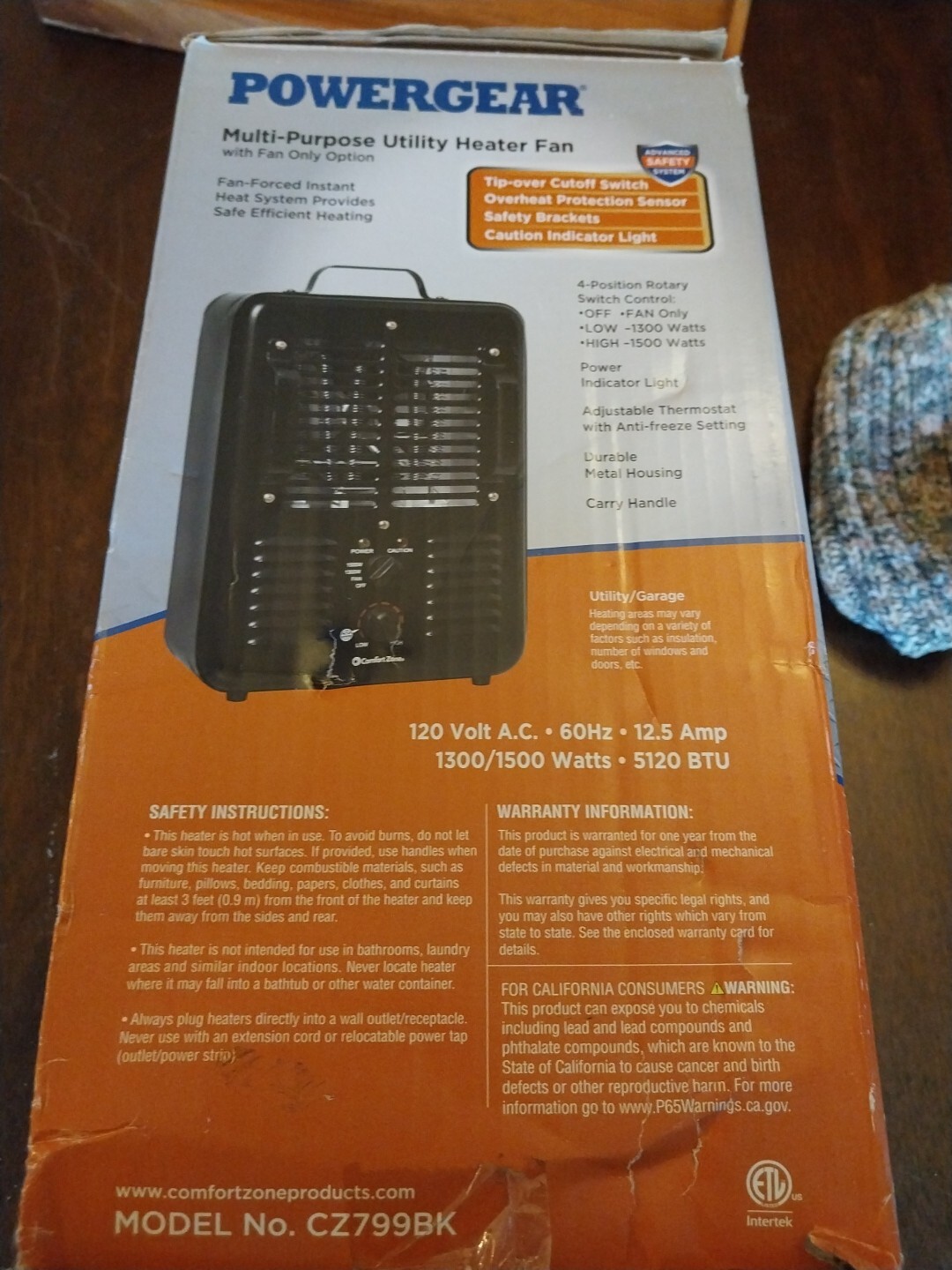 POWERGEAR by Comfort Zone Electric Utility Heater 1500 watts