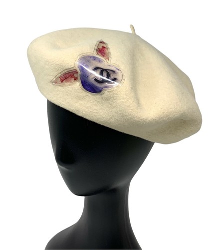 CHANEL Vintage Coco Mark Logo Basco Cappello Moda Accessorio Lana Avorio  Rankab | eBay