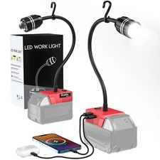 2PCS LED Work Light with Flexible Gooseneck for Milwaukee 18V Battery: 20W 20...