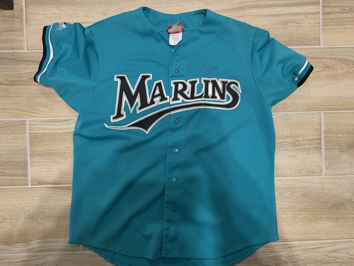 Vintage Miami Marlins Jersey Mens XL Blue White Diamond Collection