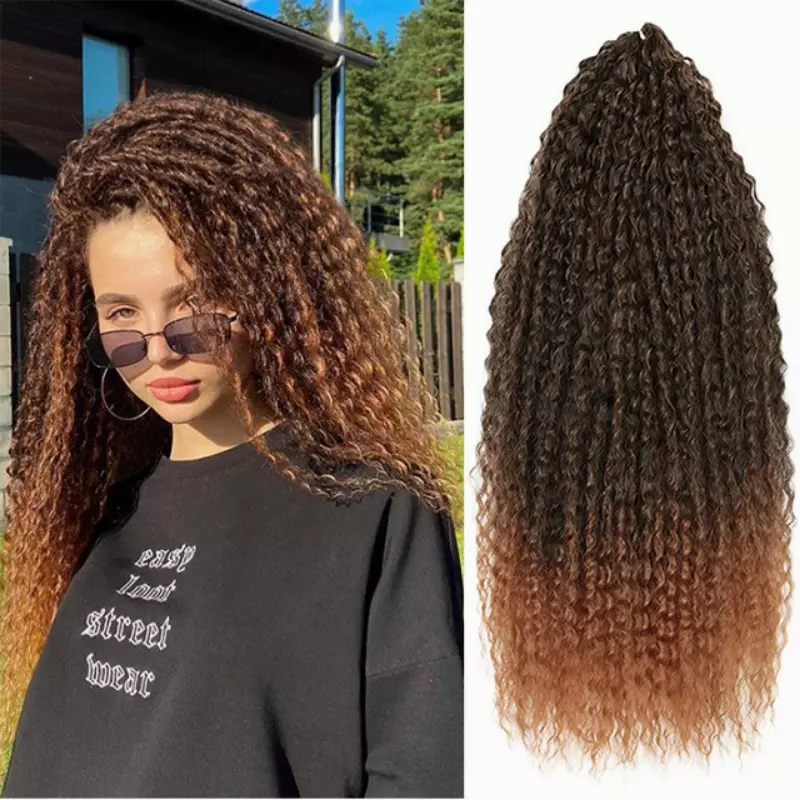 Afro Kinky Curly Synthetic Crochet Braid Hair Extensions Ombre Brown Black  Women