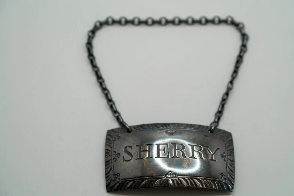 Etiqueta decantadora de licor de jerez Stieff restauración Williamsburg de plata esterlina JB14 Foto 2 de 4