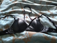 Kilstar black faux leather Bralette. Strappy. No Padding Underwired. Stretchy. 
