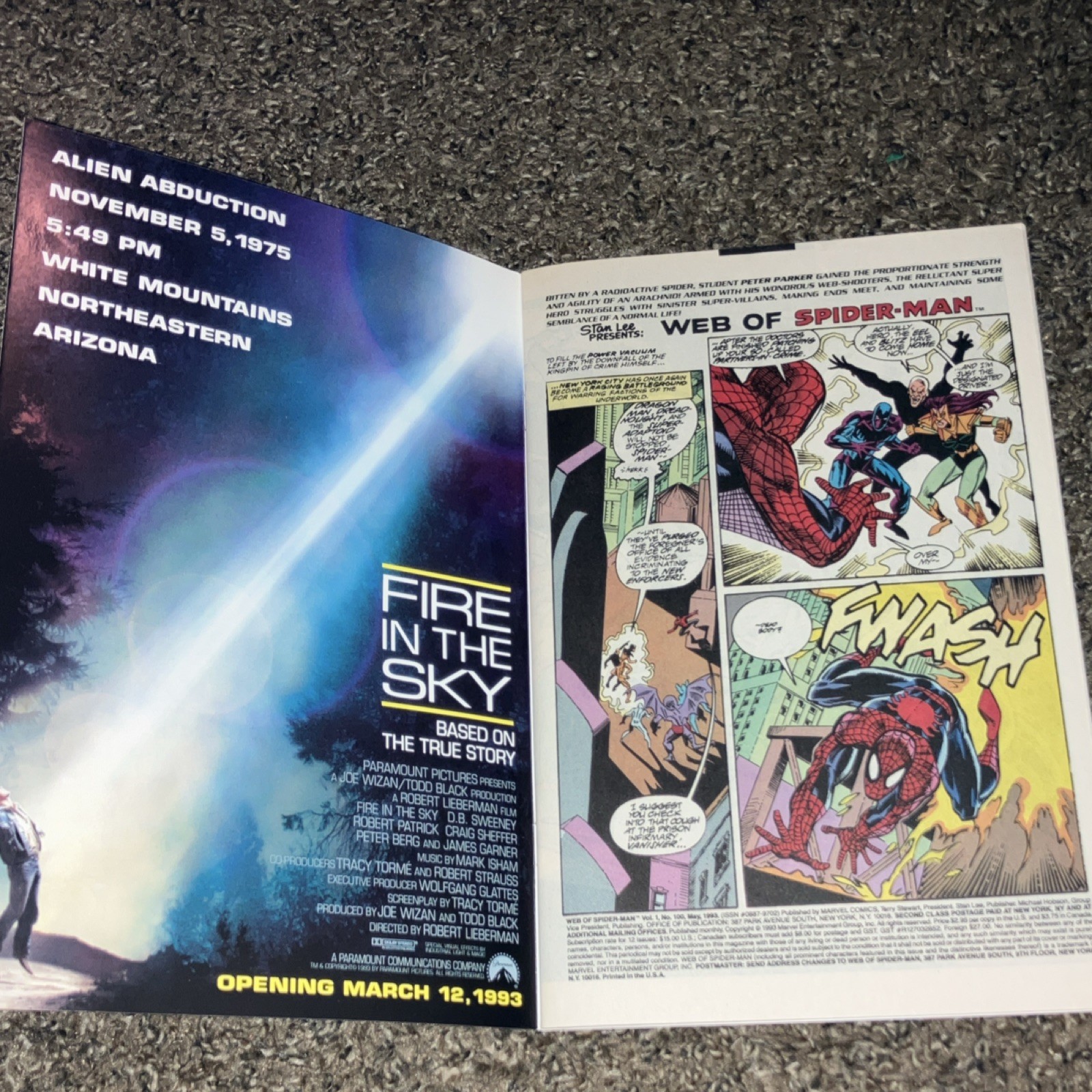 Marvel Comics Web of Spider-Man Spider-Man 'Fire in the Sky' Movie Ad Comic Book