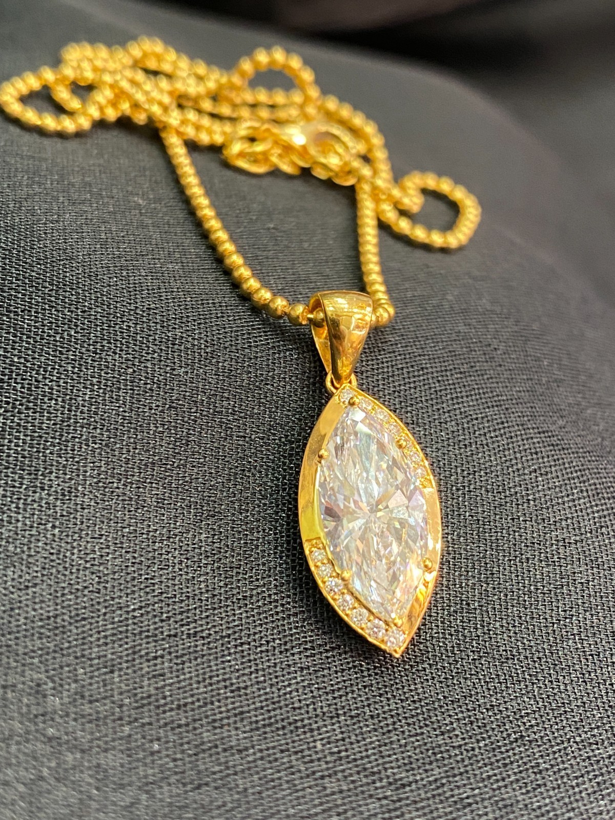 2.10 Cts GIA Certified Marquise Round Shape Diamonds Necklace In 18K Yellow Gold image 8
