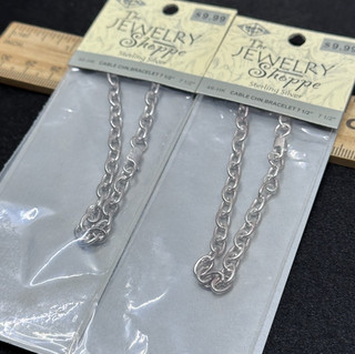 2 Packages of Sterling Silver Cable Chain Bracelets 7.5" Findings Estate Find