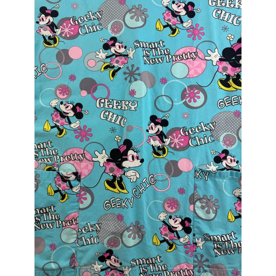 Disney Minnie Mouse Geeky Chic Print Scrub Top Women's Size M - Image 2 of 4