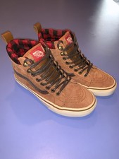 Vans Sk8-Hi MTE glazed ginger brown suede, red buffalo plaid lining Weather