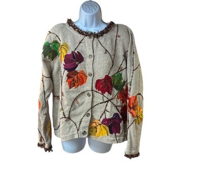 Design Options By Philip & Jane Gordon Fall Leaves Cardigan Sweater Size XL