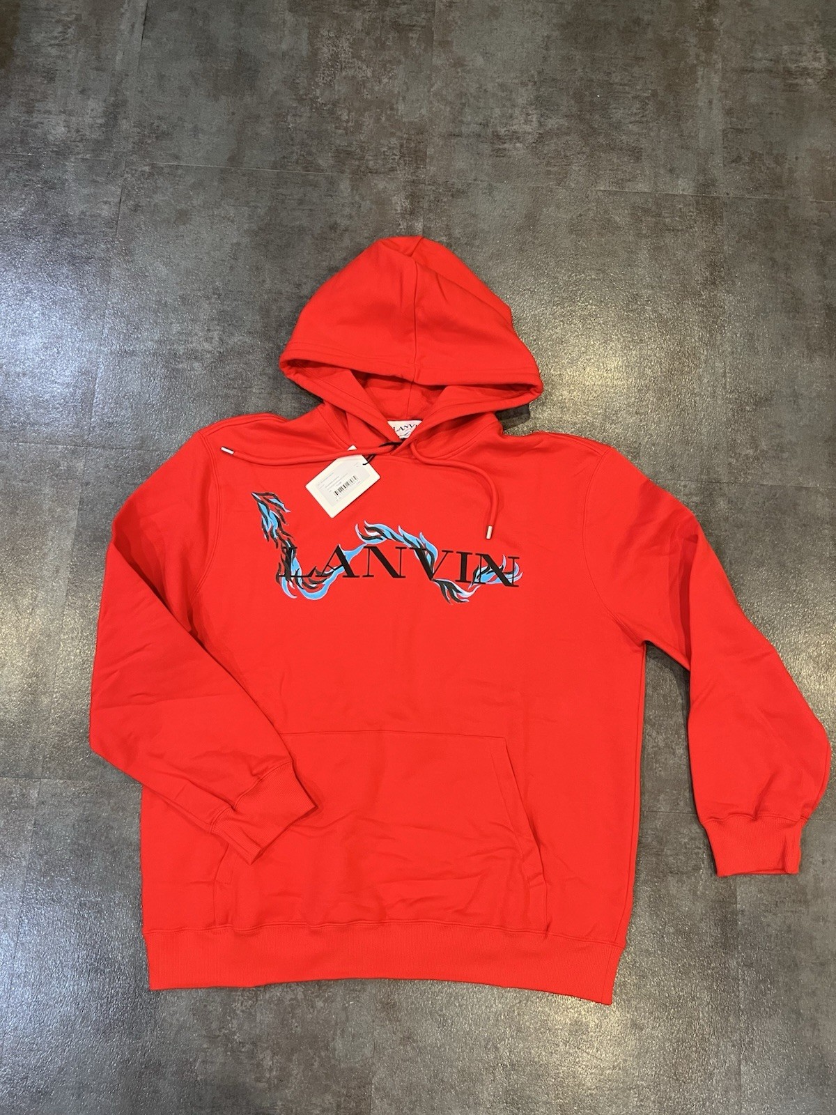 Rare Lanvin Red Hoodie Dragon Print Cotton Hoodie $990 XL Made In Italy