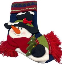 Christmas stocking layered snowman robin bird tree scarf carrot blue 18" READ