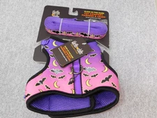 Thrills & Chills Glow Dark Cat Harness Leash Halloween Bats Moons 9-11 14-18