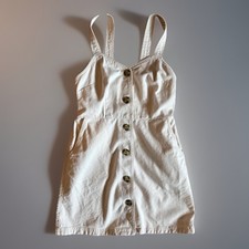BDG Urban Outfitters Dress S Cream Button Front Mini Pinafore Sleeveless Cotton