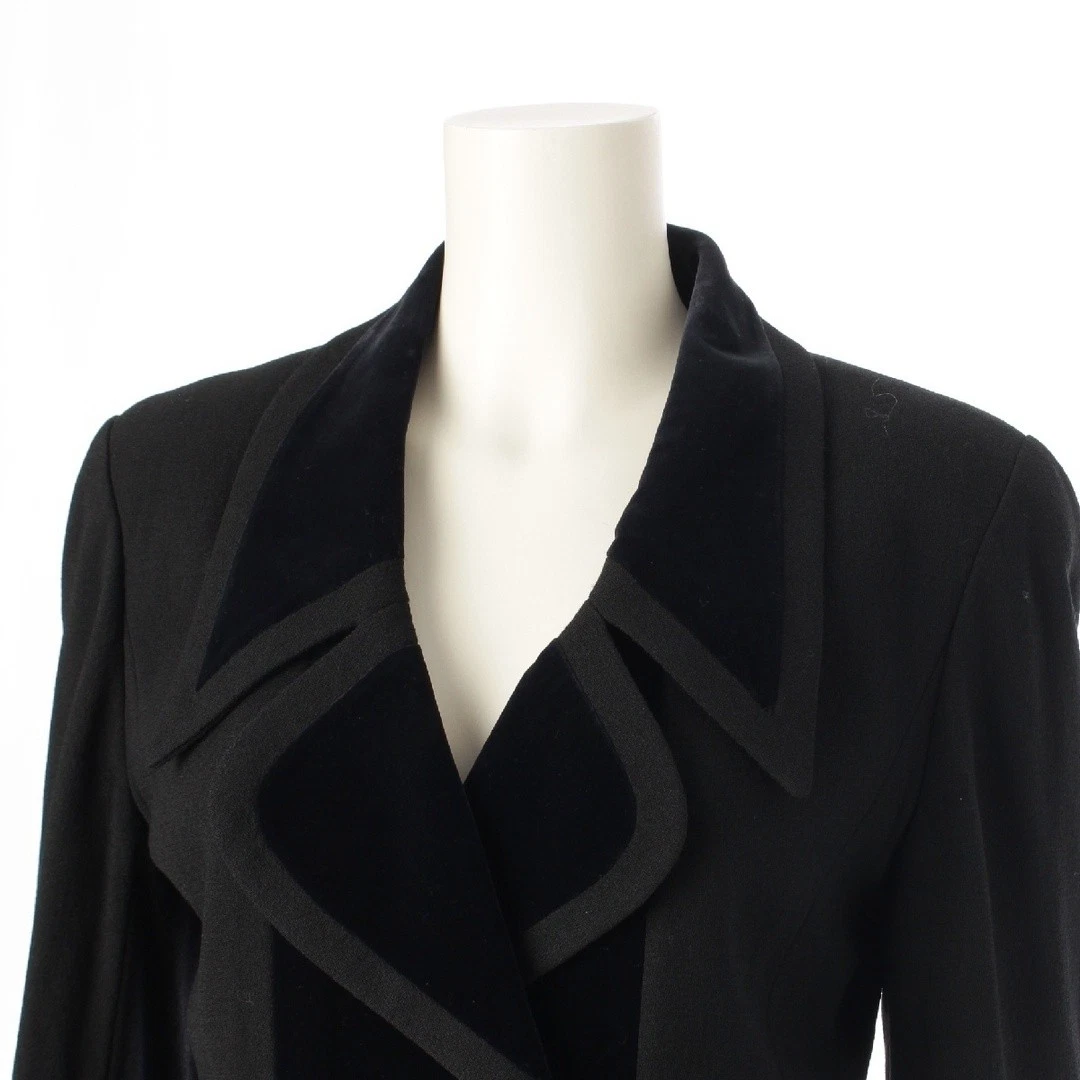 Chanel Vintage Velluto Lana Doppio Bottone Sartoriale Giacca Capispalla Nero 36