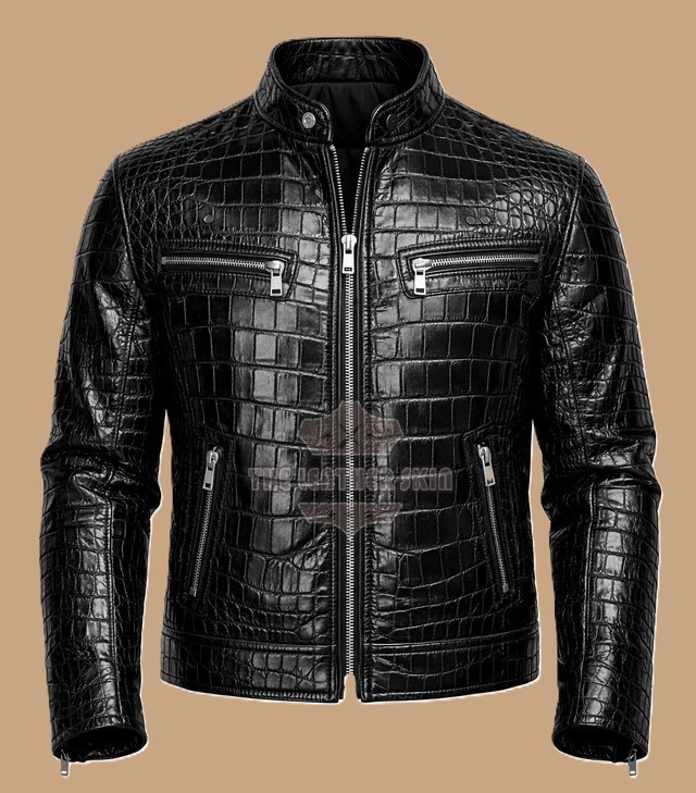 goar.archive crocodile jacket　s Men's Leather Jacket Black Crocodile Pattern Real Luxury Leather