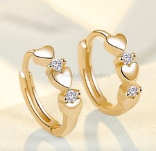 Women's 18ct Gold Plated 925 Sterling Silver Heart Huggie Round Hoop Earrings