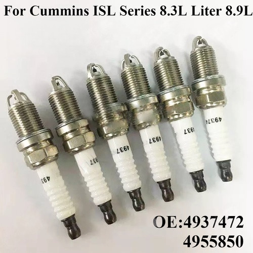 6 Pcs Spark Plug Kit 4937472 4955850 For Cummins ISL Series 8.3L Liter 8.9L