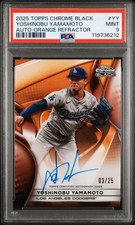 2025 TOPPS CHROME BLACK AUTOS ORANGE REFRACTOR #YY YOSHINOBU YAMAMOTO 3/25 PSA 9